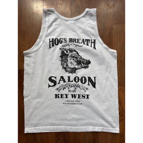 HOGS BREATH SALOON Tank Top White SML Key West Florida Better than No Breath VTG - Picture 1 of 8